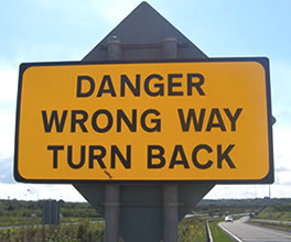 Danger, wrong way, turn back sign